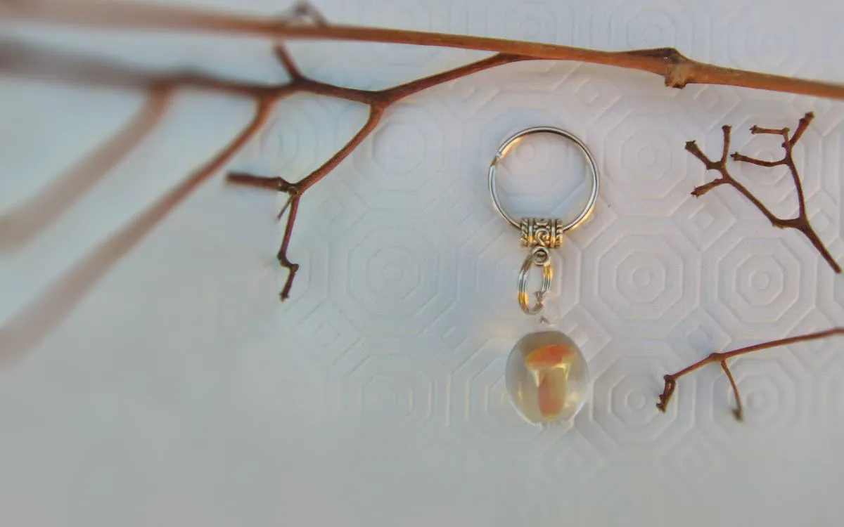 Tan glass mushroom key chain